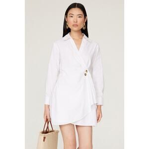 Tanya Taylor Winnie White Long Sleeve Poplin Wrap Shirt Mini Dress Size 6